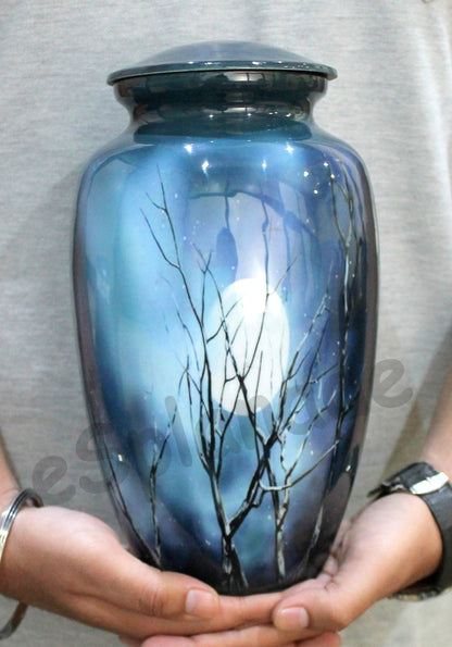 eSplanade Cremation Urn Memorial Human Ashes Container Jar Pot | Burial Funeral Urns | Blue Sky Moon- 10" Inches (Full Size)