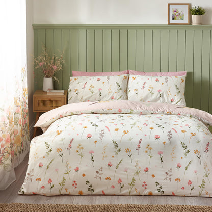 Catherine Lansfield Countryside Floral Reversible Super King Duvet Cover Set with Pillowcases Pink