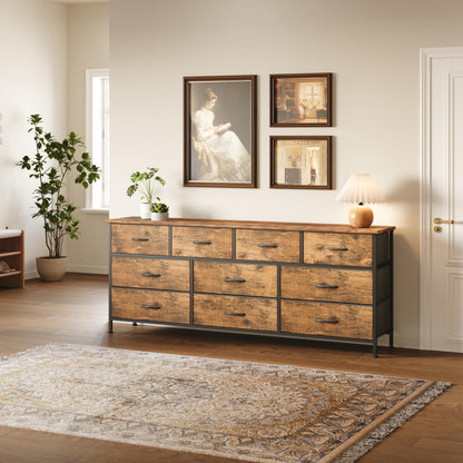 VERMESS Bedroom Dresser & Chests of Drawers with 10 Fabric Drawers, TV Stand Cabinet Unit for 65", 70" TV, Dresser Storage Organizer