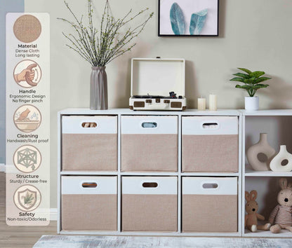 Mangata Cube Storage Box 25x25x25cm, Light Khaki Cream White, 1Pc
