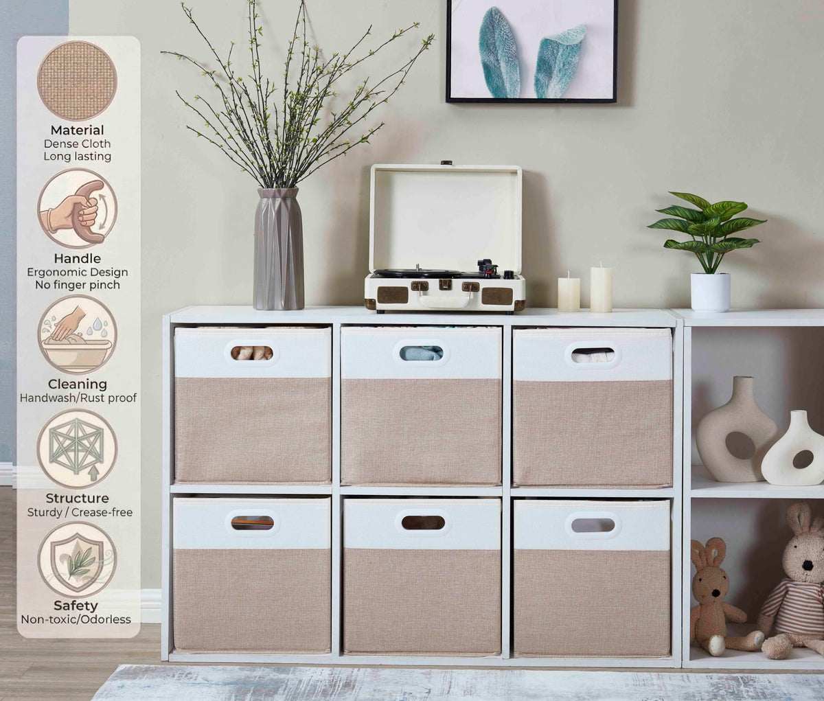 Mangata Cube Storage Boxes 33x33x33cm, Light Khaki Cream White, 3Pcs