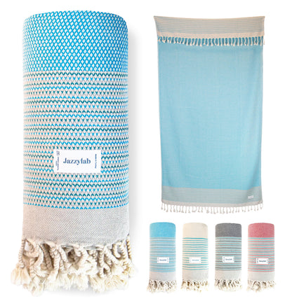 jazzylab EBOARD Peshtemal Hammam Towel | 100% Cotton with Fine Check Stripe Pattern | Lightweight & Quick-Drying | Turkish Travel, Spa & Beach Towel