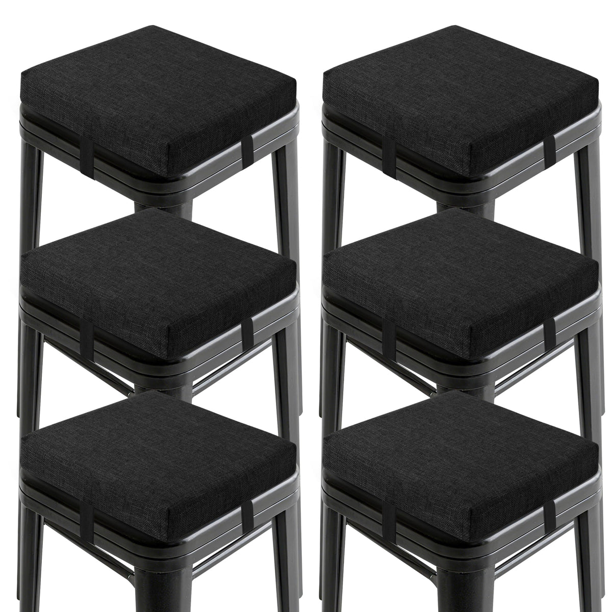 OVOV Bar Stool Cushions Square Set of 6 Non-Slip Bottom 12x12 Black