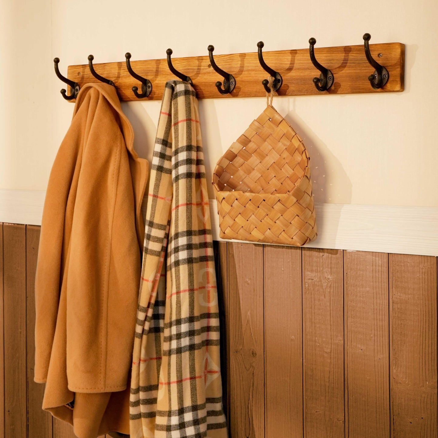 WEBI Rustic Coat Rack Wall Mount Long 8 Cast Iron Coat Hooks Wall Mounted,Heavy Duty Wall Coat Hanger Hooks for Hanging Coats,Clothes,Brown