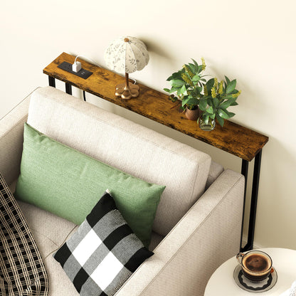 Keelian 100 cm Behind Sofa Console Table with Power Outlet Rustic Brown
