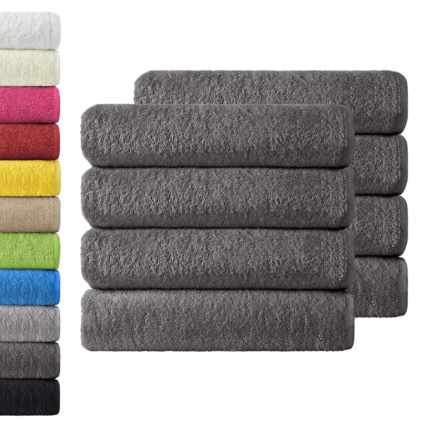 NatureMark 8 Hand Towels, 50 x 10 cm, 100% Cotton, Anthracite Gray