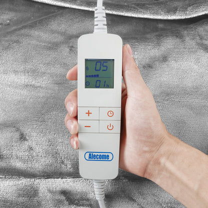 Electric Heated Throw Blanket 10 Heat Settings Washable 220gsm Fleece with Digital Remote Timer - 160cm x 130cm (Silver Grey)