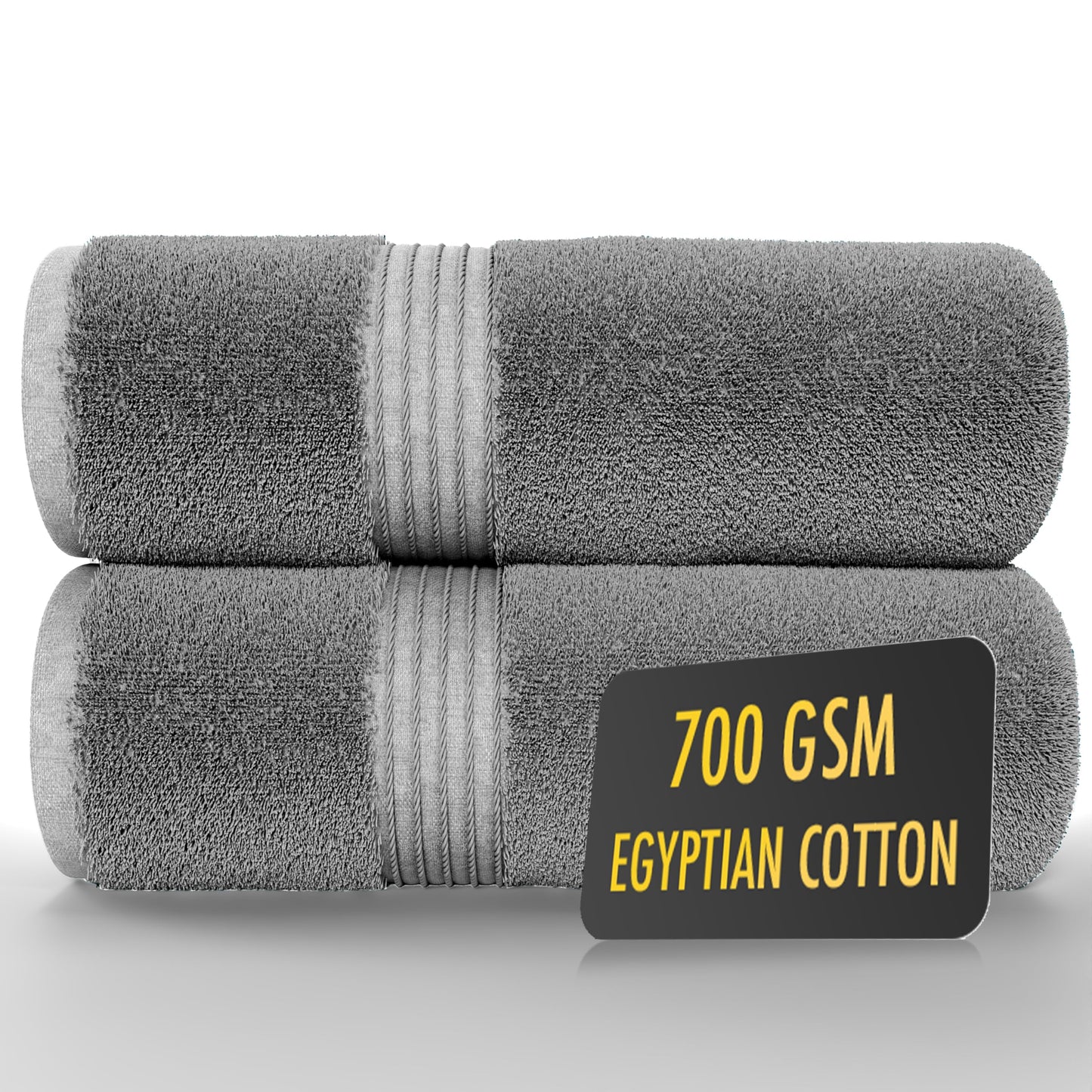 ALSAP Grey Bath Towels Set Of 2 (130x70cm) ? 700 GSM Super Absorbent Egyptian Cotton Bath Sheets ? Hotel Quality Quick Dry Bathroom Towels for Home,