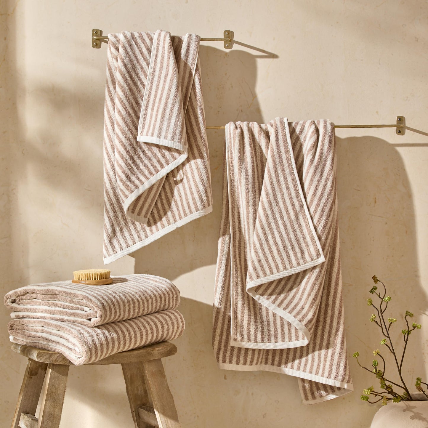 Yard Hebden Striped Cotton Terry Hand Towel (Natural, 50 x 100 cm)