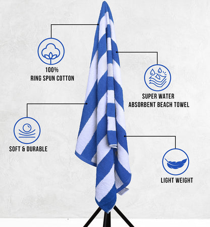 Utopia Towels Cabana Stripe Beach Towels (76 x 152 cm) - 100% Ring Spun Cotton Large Pool Towels, Soft and Quick Dry Swim Towels (Pack of 4) (Blue)