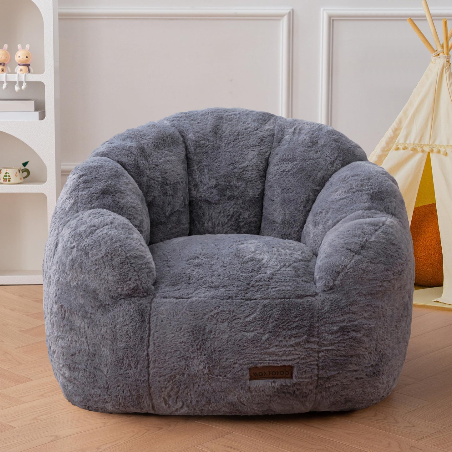 MAXYOYO Kids Floral Shaped Bean Bag Sofa, Includes Filling, Faux Fur Fabric