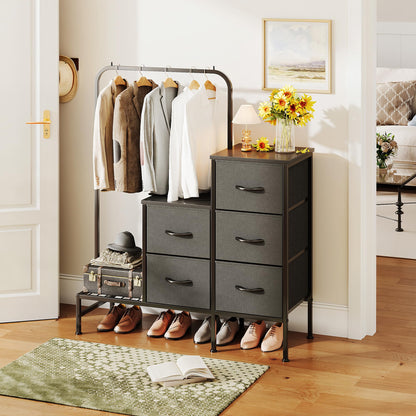 COTUBLR Chest of Drawers Bedroom, Including 4 Fabric Drawers, with a Sturdy Clothes Rail and 2 Coat Hooks