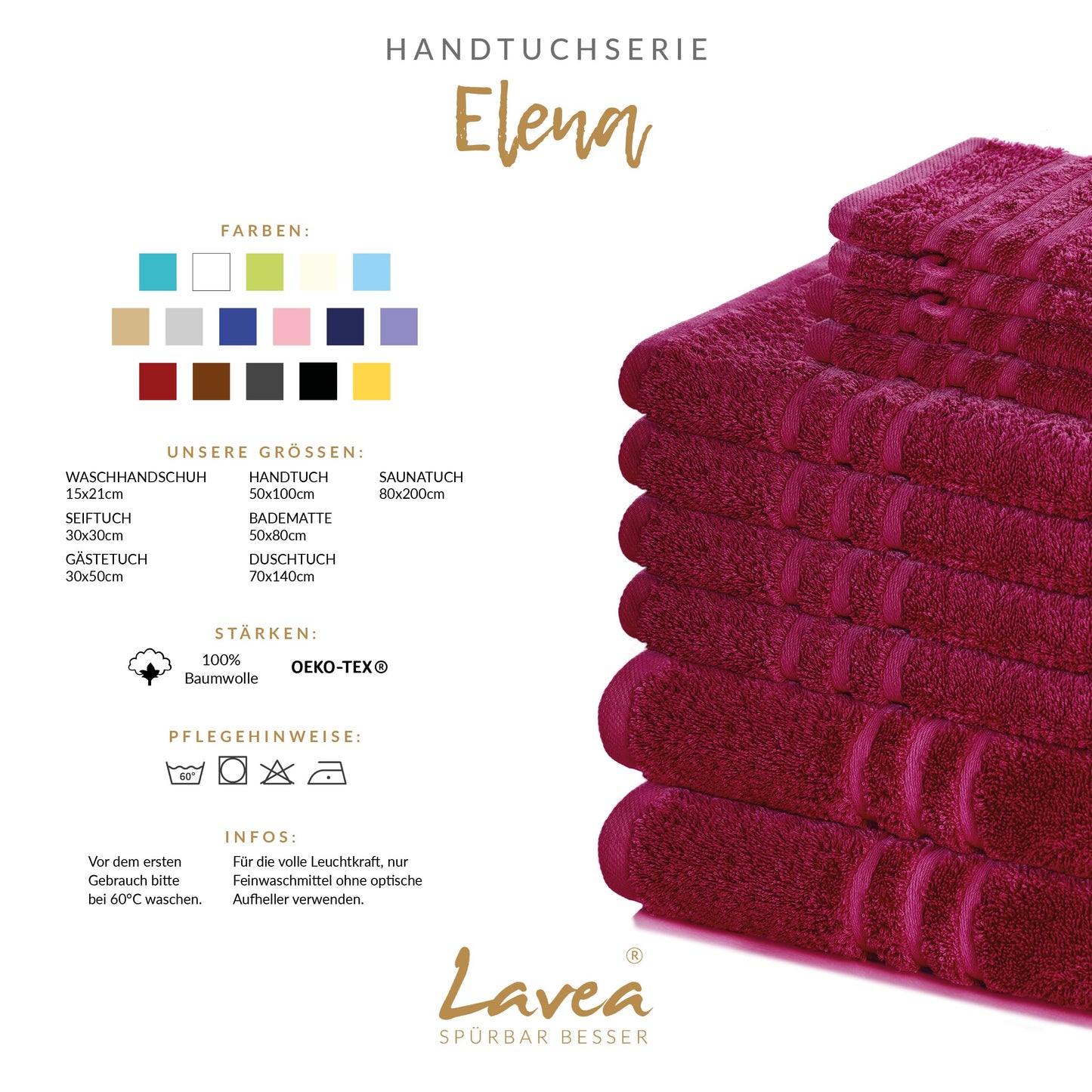 Lavea Elena Terry Towel Set of 10 Flannel 30 x 30 cm Bordeaux
