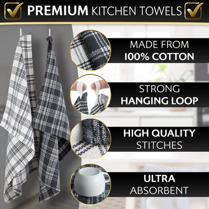 Kitchen Tea Towels Set of 6 – 100% Pure Cotton, Super Absorbent Dish Towels, Soft Lint-Free Cleaning Cloths, Quick Dry