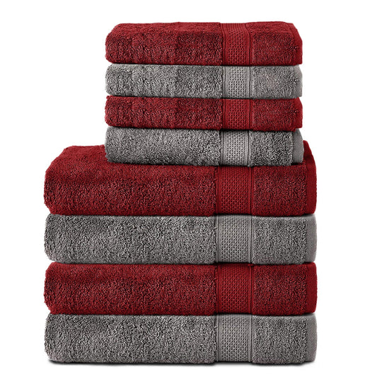 Komfortec Set of 8 Hand Towels 100% Cotton, 4 Bath Towels 70 x 140 cm and 4 Hand Towels 50 x 100 cm, Terry Clothing, Soft, Large Towel, Anthracite