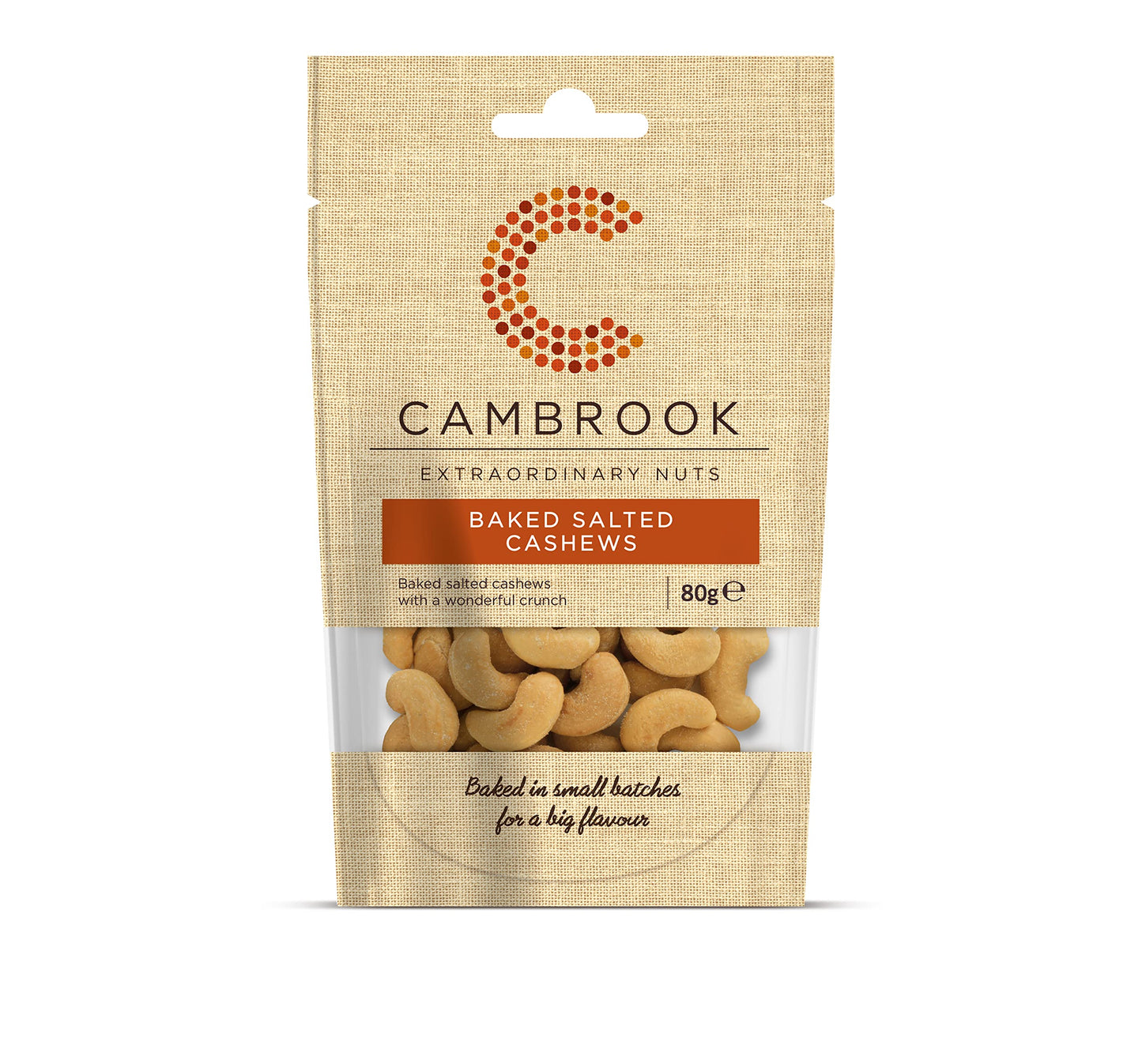 Cambrook - Baked & Salted Cashews, 80g Bags, Pack of 9