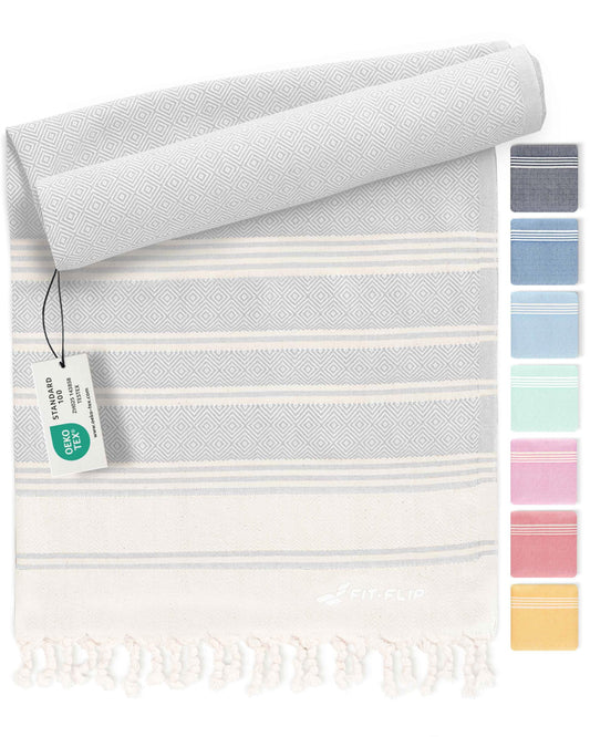 Fit-Flip Hammam Beach Towel XXL Made from 100% Cotton - Quick-Drying Turkish hamam Towels - Large fouta or pestemal Ideal as a Thin Sauna Blanket -