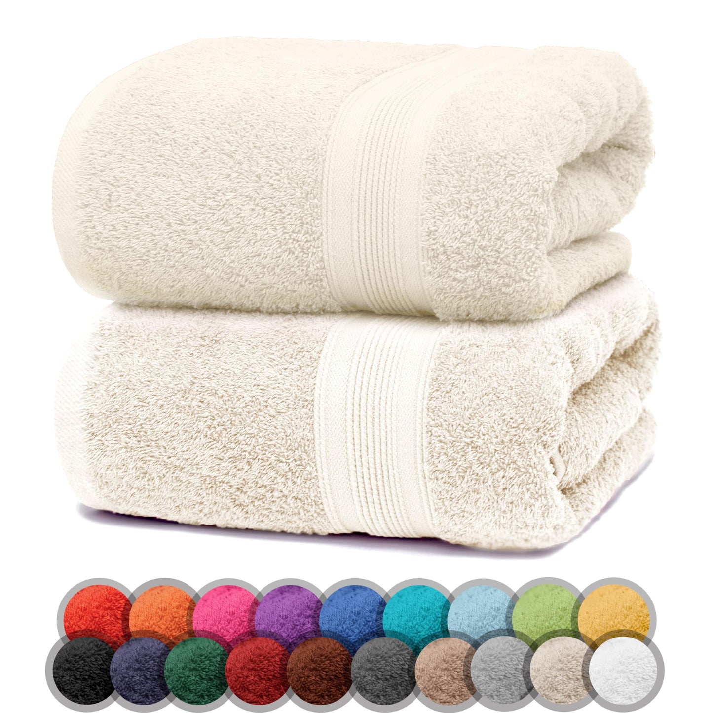 NatureMark Pack of 2 Bath Towels - 100% Cotton, 500 g/m² - Soft, Absorbent & Durable - For Home, Sauna & Travel - 70 x 140 cm, Natural/Cream