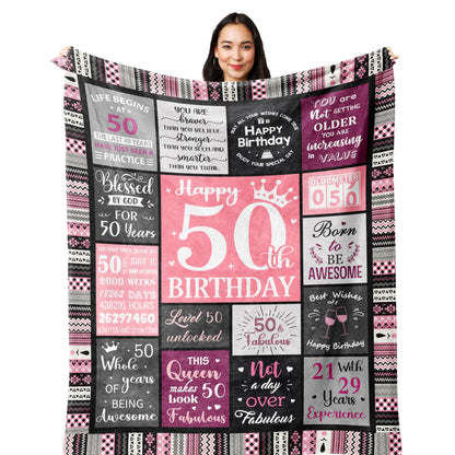 50th Birthday Gifts for Women Blanket 200x150CM, 50th Birthday Decorations, Happy 50th Birthday Ideas Gifts for 50 Year Old Woman, 1975 Birthday Gifts