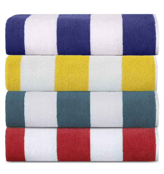 SweetNeedle - Beach Towels for Adults Pack of 4 White Cabana Striped Classic - 100% Cotton Terry Ringspun Pool Towel, Quick Dry, Super Absorbent