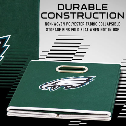 Franklin Sports NFL Philadelphia Eagles Collapsible Storage Bin - NFL Folding Cube Storage Container - Fits Bin Organizers