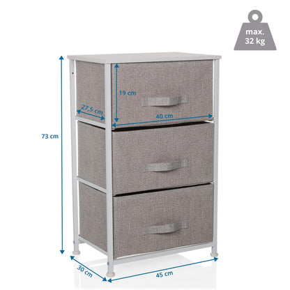 hjh LIVING Chest of drawers with 3 fabric drawers FOLDRESS M 73x45x30 cm Drawer chest organizer, height-adjustable foot glides, metal frame, grey