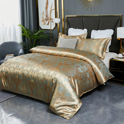 HMtideby Jacquard Duvet Cover Set Double Microfiber Bedding Sets 3 pcs Gold Duvet Quilt Cover with 2 Matching Pillow Cases 200x200cm