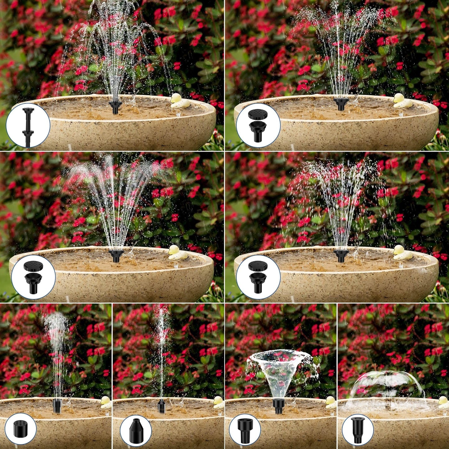 Billing Solar Water Pump with Battery Backup, 7.5W Solar Pond Fountain with 3600mAh Battery 10 Nozzles Solar Fountain with 5ft Tubing Water Features