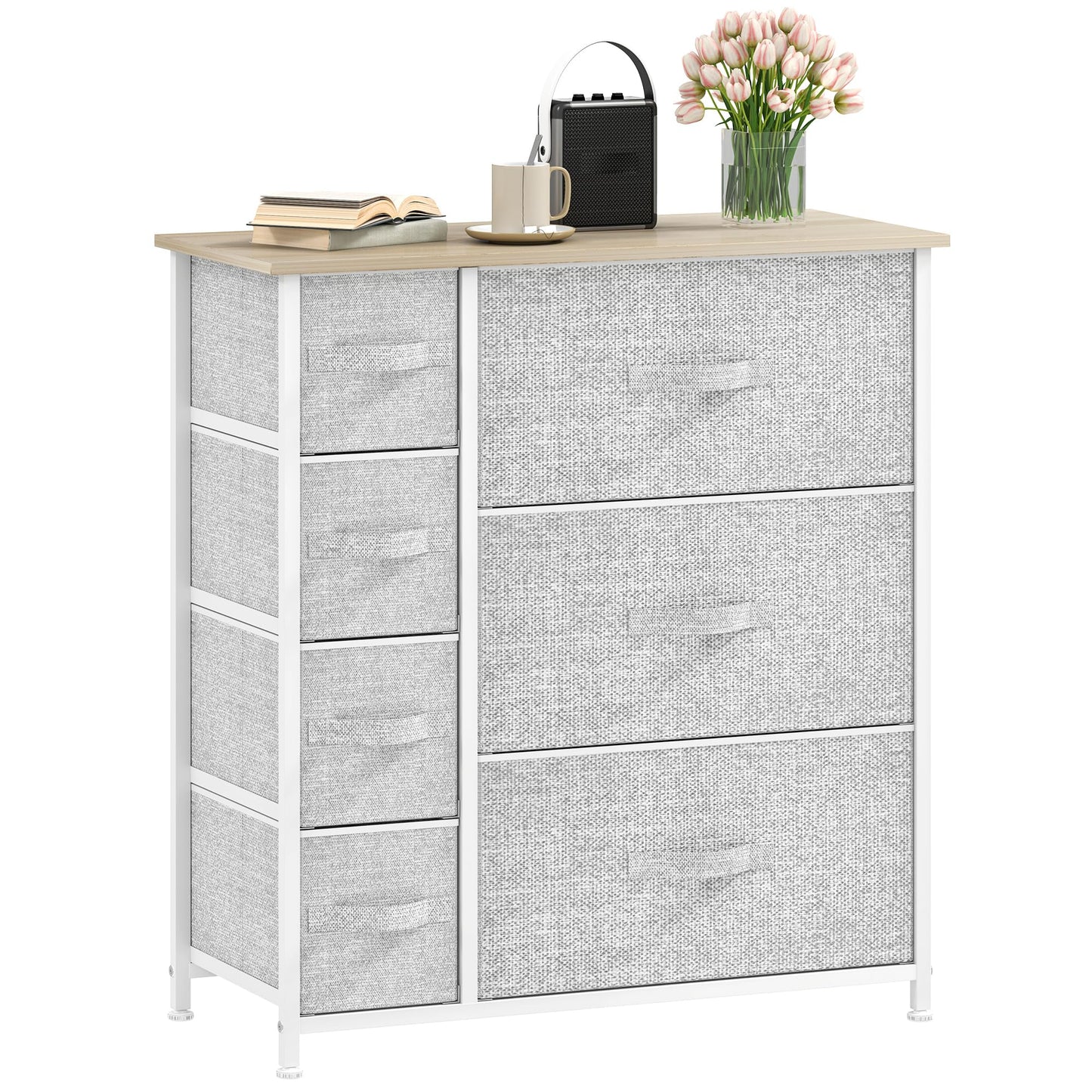 DWVO Chest of Drawers,Fabric Chest of Drawers for Bedroom, Cabinet with 7 Drawers,Dresser for Bedroom,Living Room With Handles,Wood Top and Sturdy