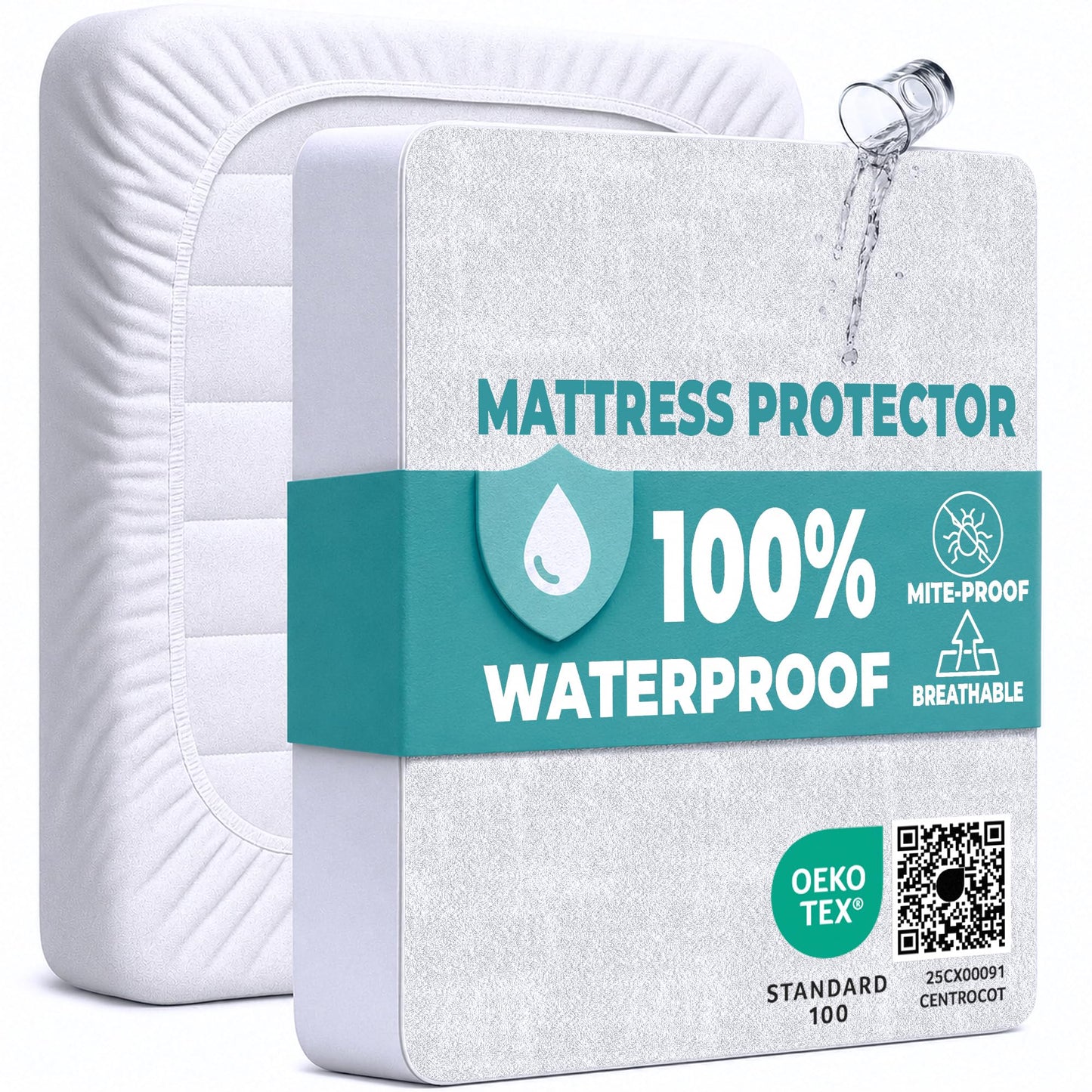 Super King Size Mattress Protector Waterproof for Bed 180x200 cm (2pcs) Premium Cotton Terry Bed Fitted Sheet with Microfiber Corner Breathable