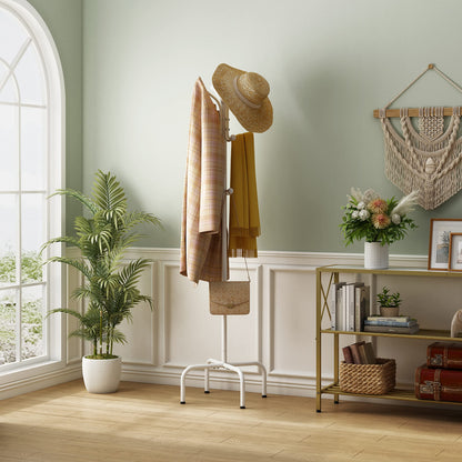 Hoctieon Entryway Coat Rack Freestanding With 12 Hooks, Metal Coat Tree Stand, Heavy Duty Floor Standing Hanger, White