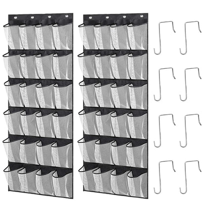 zeyedemo 2Sets Over The Door Shoe Storage Organizer 48Large Pockets Hanging Shoe Organizer with 8 Duty Metal Hooks Back of The Door Foldable