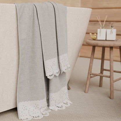 PETTI Artigiani Italiani - 100% Cotton Terry Bath Towels, 1+1 Towel Set, 2 Pieces, 1 Face Towel and 1 Hand Towel, Light Grey