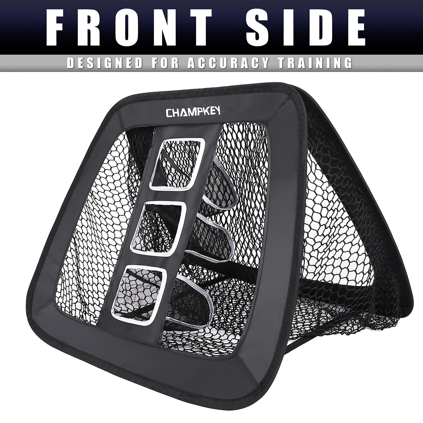 CHAMPKEY Double Sided Golf Chipping Net with Golf Hitting Mat | Come with 12 Foam Golf Balls | 5 Ply-Knotless Netting Chipping Net and Heavy Duty