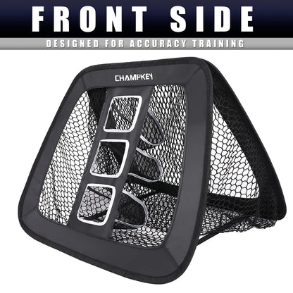 CHAMPKEY Double Sided Golf Chipping Net with Golf Hitting Mat | Come with 12 Foam Golf Balls | 5 Ply-Knotless Netting Chipping Net and Heavy Duty