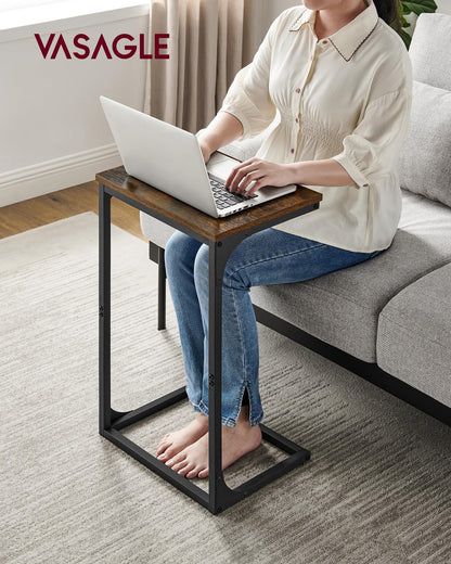 VASAGLE C-Shaped Side Table, Bedside Table, Sofa Side Table, with Metal Frame, Industrial, for Living Room, Bedroom, Rustic Brown and Black LET353B01