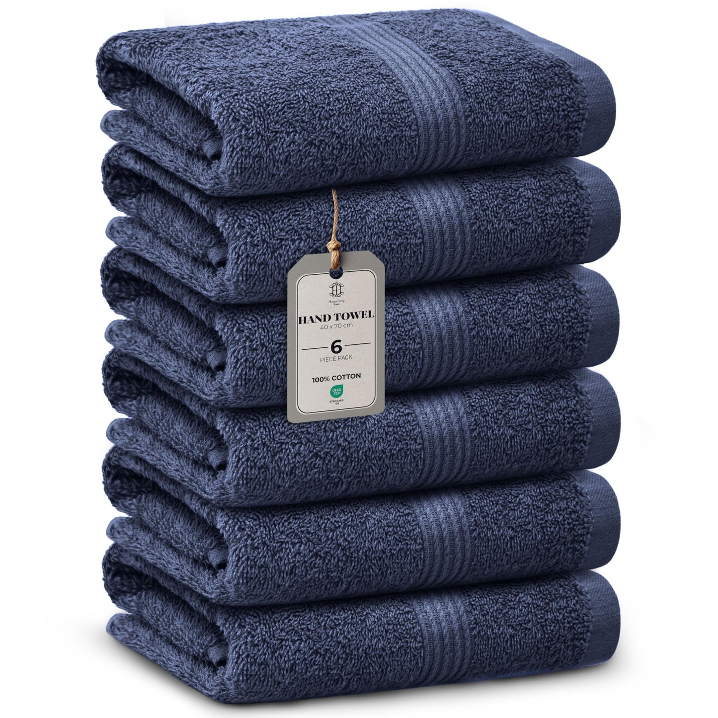 HomeBurg Luxe 6-Piece Towel Set – Soft & Absorbent Cotton, Quick-Drying, Easy Care, 40 x 70 cm, Navy Blue