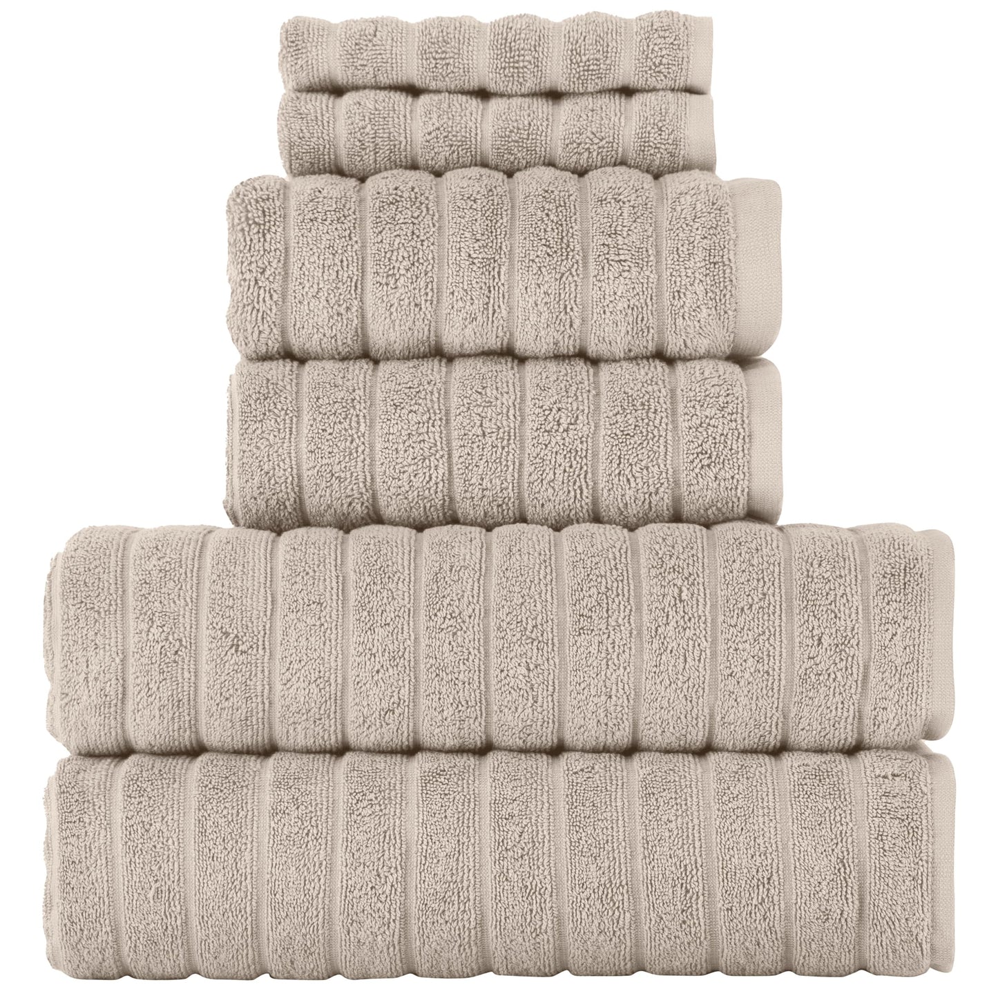 BERIBO Turkish Towel Set 100% Cotton (Cloud) 6 Pieces, 620gsm (Beige)