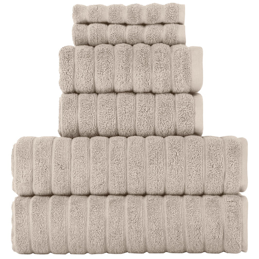 BERIBO Turkish Towel Set 100% Cotton (Cloud) 6 Pieces, 620gsm (Beige)