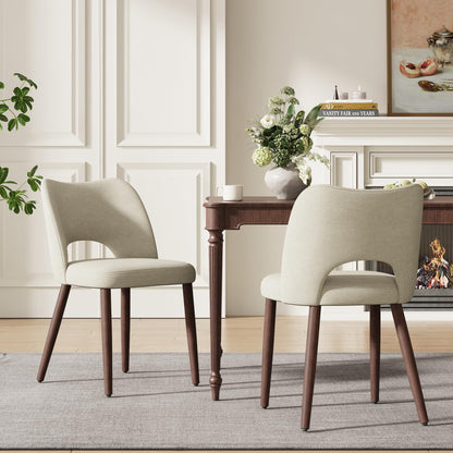 MALOL Upholstered Dining Chairs Set of 2, Fabric Chairs for Dining Room with Solid Wood Legs, Hollow Backrest and Thick Seat Cushion