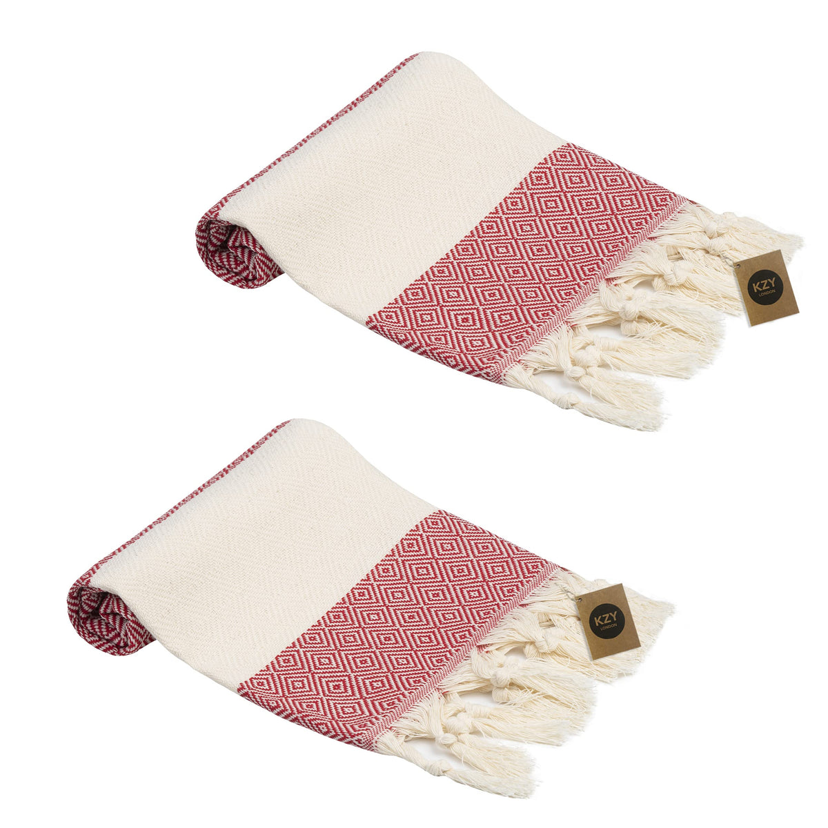 KZY LONDON Turkish Hand Towel Set of 2 - Towel for Kitchen and Bathroom - 50x100cm, 18,5x40 Inches
