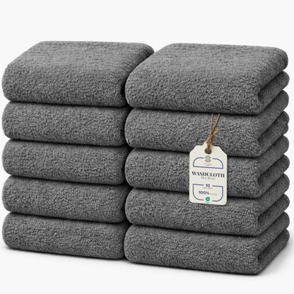 HomeBurg CORE 10-Piece Cotton Washcloths for Bathroom and Kitchen