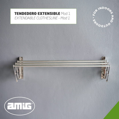 Amig - Wall Mounted Clothes Airer | Aluminium Drying Length | Extendable Clothes Line with 5 Bars | Dimensions: 120 x 14 x 3 cm | Foldable Clothes