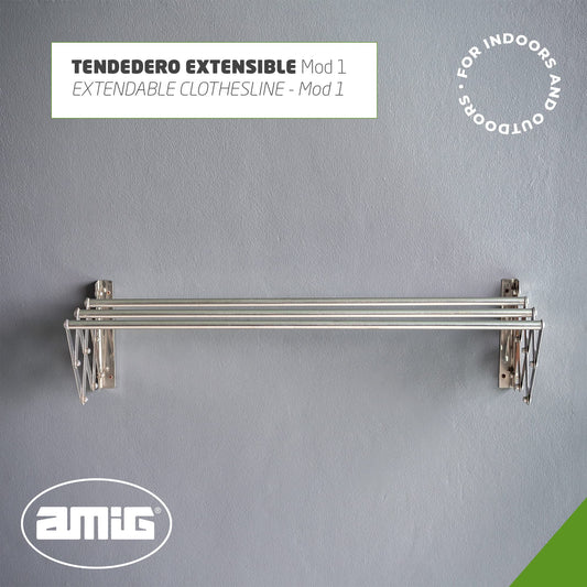 Amig Extendable Clothes Airer for The Wall | Highly Durable Aluminium | Stainless Steel Screws | for Indoor and Outdoor Use | Easy Installation |