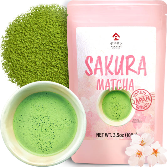 YAMASAN KYOTO UJI Japanese Matcha and Sakura, Refreshing Aroma of Matcha and Cherry Blossoms, Great for Baking, Culinary Grade, Made in Japan(100g)