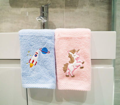 Lex's Linens Pack of 2 Kids Face Cloth (1 of Each) (Unicorn & Rocket)