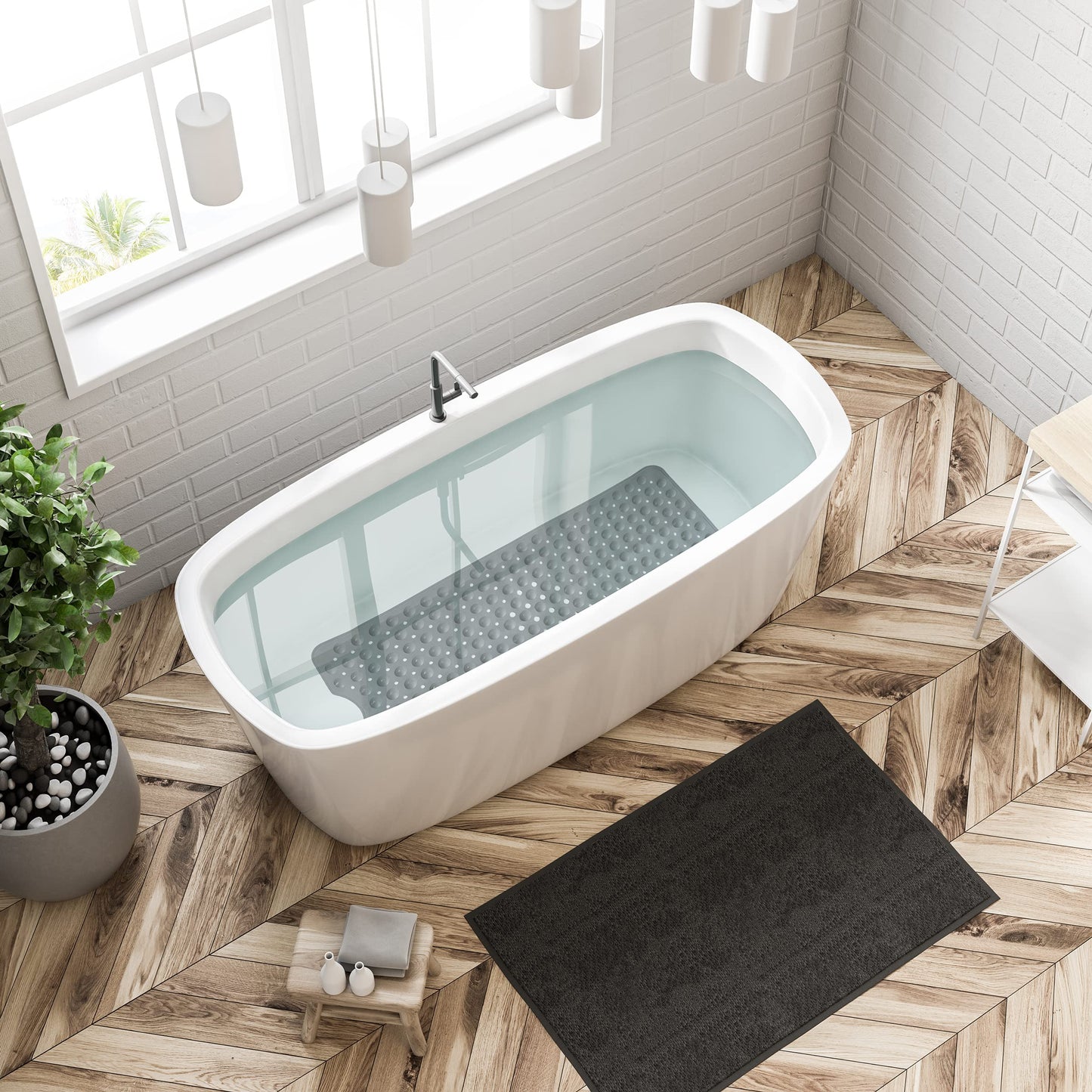 Bathtub Mat Non Slip – 100 x 40 CM Bath Mat – Easy Clean Shower Mats – Sturdy Suction Cup Attaching – Comfortable for Feet – Draining Holes