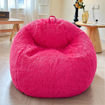 XeGe Faux Fur Stuffed Animal Storage Bean Bag Cover(No Filler), Hot Pink