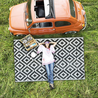 Enipate Geometric Outdoor Rugs for Patios Clearance, 182 x 274cm(6x9ft) Reversible & Easy Cleaning Patio Decking Rug, Portable Comfortable Woven