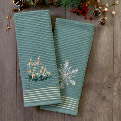 SKL Home Christmas Deck The Halls Hand Towel Set, Green (2-Pack)